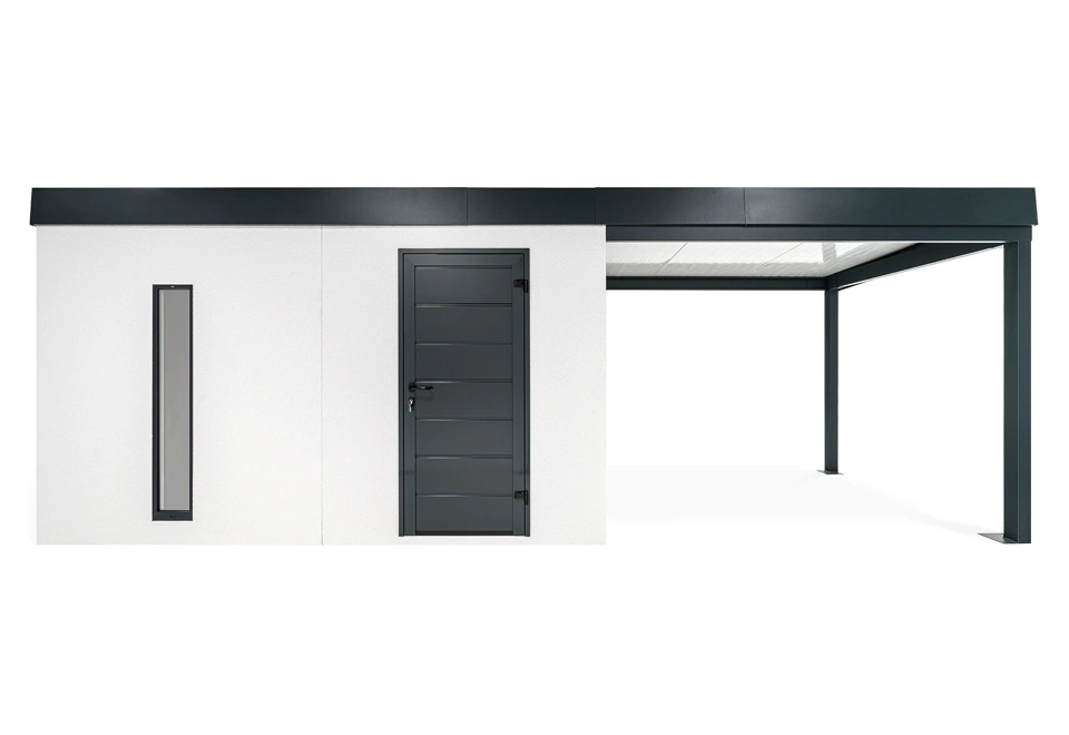 GARDEON® Záhradný domček s dverami Hörmann, svetlíkom a pravým prístreškom