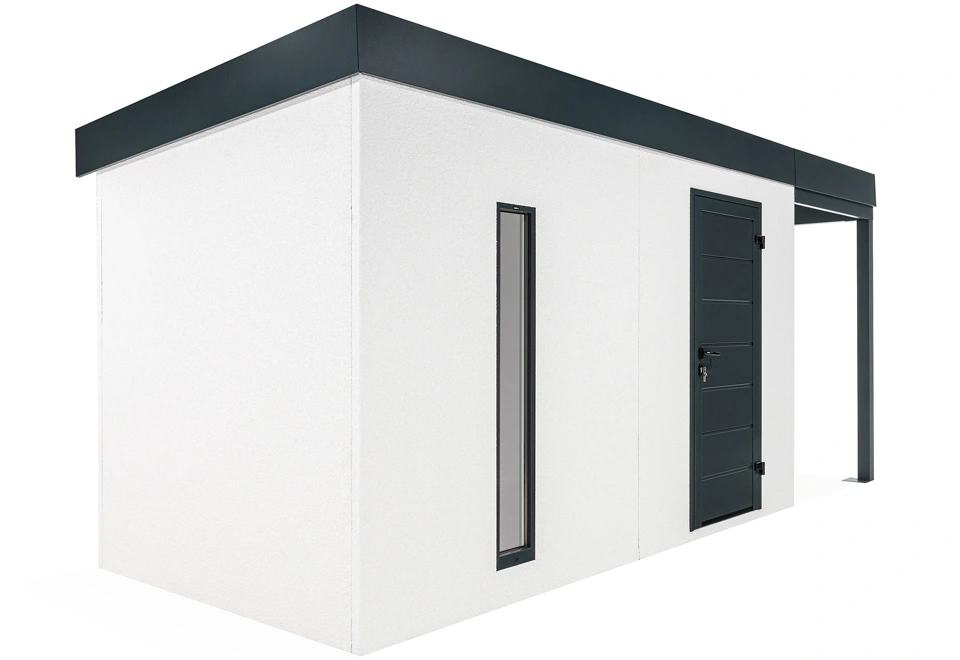 GARDEON® Záhradný domček s dverami Hörmann, svetlíkom a pravým prístreškom