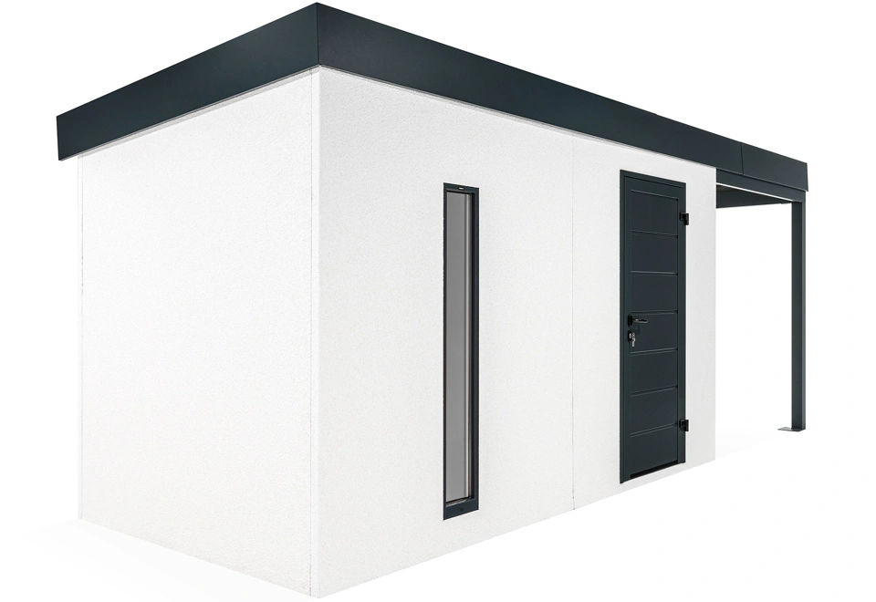 GARDEON® Záhradný domček s dverami Hörmann, svetlíkom a pravým prístreškom