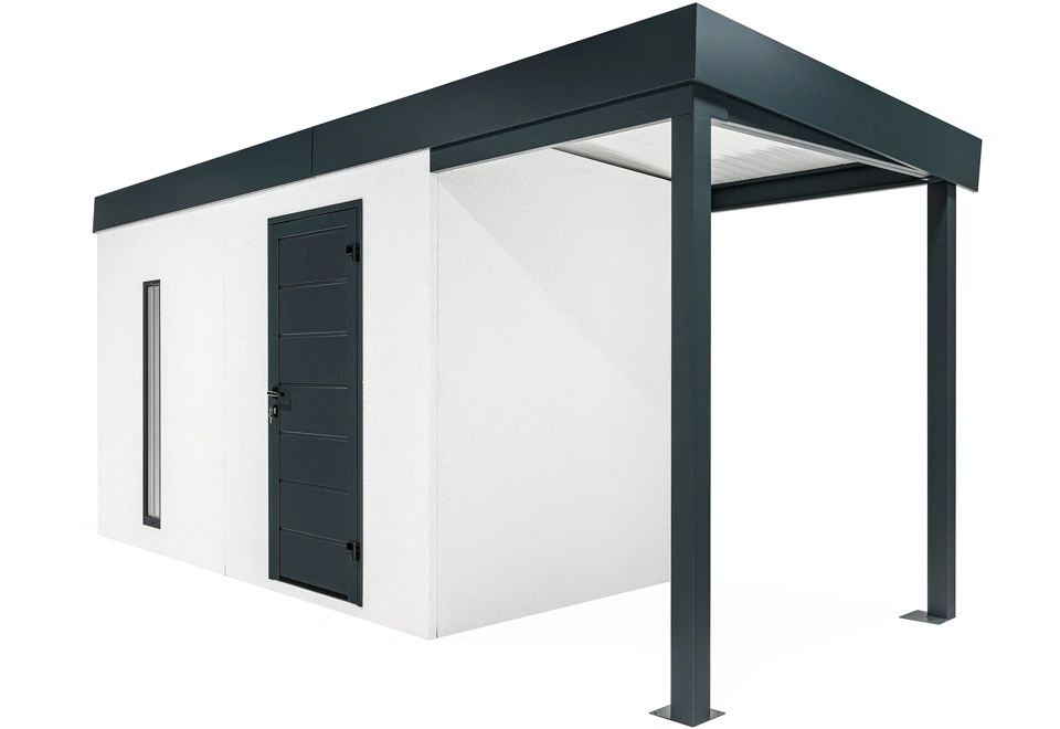 GARDEON® Záhradný domček s dverami Hörmann, svetlíkom a pravým prístreškom