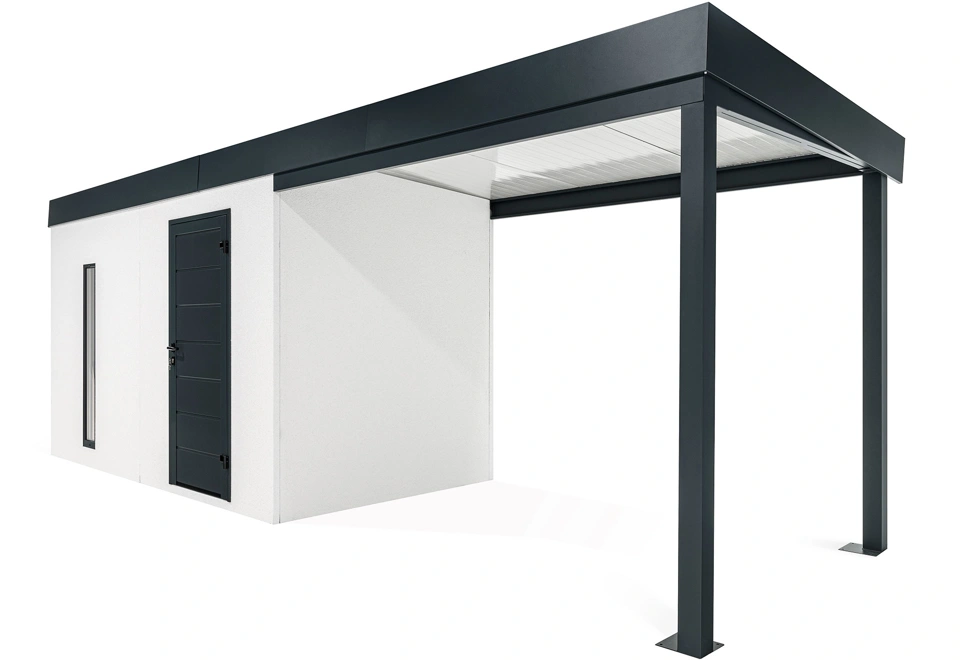 GARDEON® Záhradný domček s dverami Hörmann, svetlíkom a pravým prístreškom