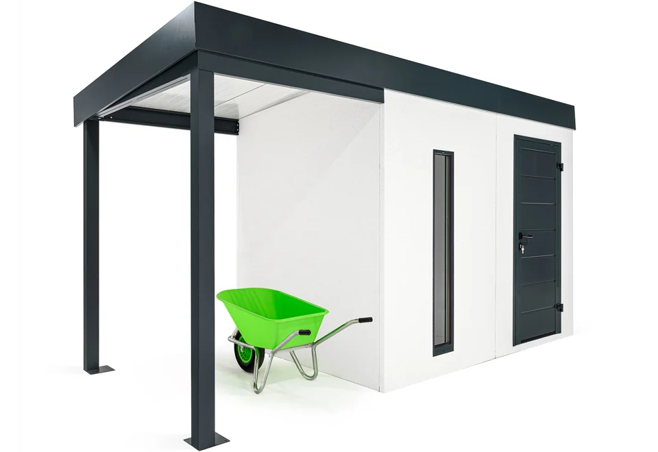 GARDEON® Záhradný domček s dverami Hörmann, svetlíkom a prístreškom