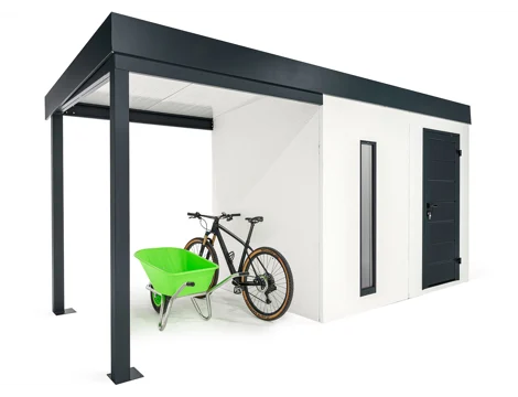 GARDEON® Záhradný domček s dverami Hörmann, svetlíkom a prístreškom