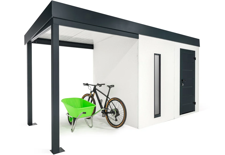 GARDEON® Záhradný domček s dverami Hörmann, svetlíkom a prístreškom