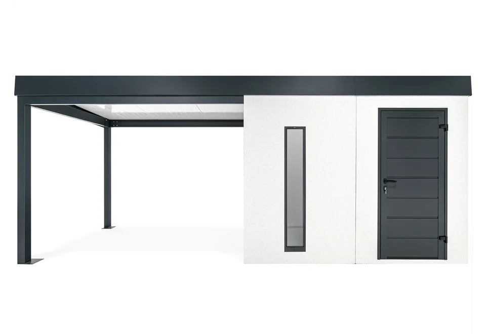 GARDEON® Záhradný domček s dverami Hörmann, svetlíkom a prístreškom
