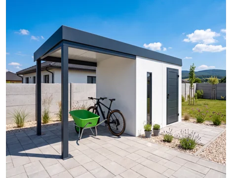 GARDEON® Záhradný domček s dverami Hörmann, svetlíkom a prístreškom