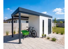 GARDEON® Záhradný domček s dverami Hörmann, svetlíkom a prístreškom