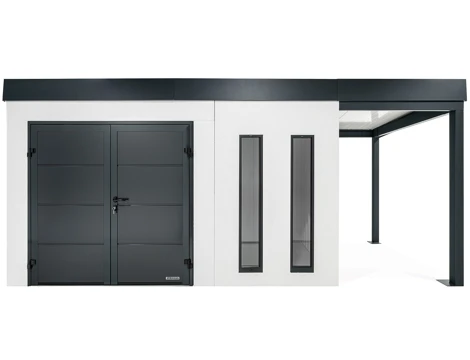 GARDEON® Záhradný domček s dvojitými dverami Hörmann, dvomi svetlíkmi a pravým prístreškom GARDEON® Záhradný domček s dvojitými dverami Hörmann, dvomi svetlíkmi a pravým prístreškom