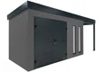 GARDEON® Záhradný domček s dvojitými dverami Hörmann, dvomi svetlíkmi a pravým prístreškom