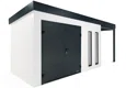GARDEON® Záhradný domček s dvojitými dverami Hörmann, dvomi svetlíkmi a pravým prístreškom