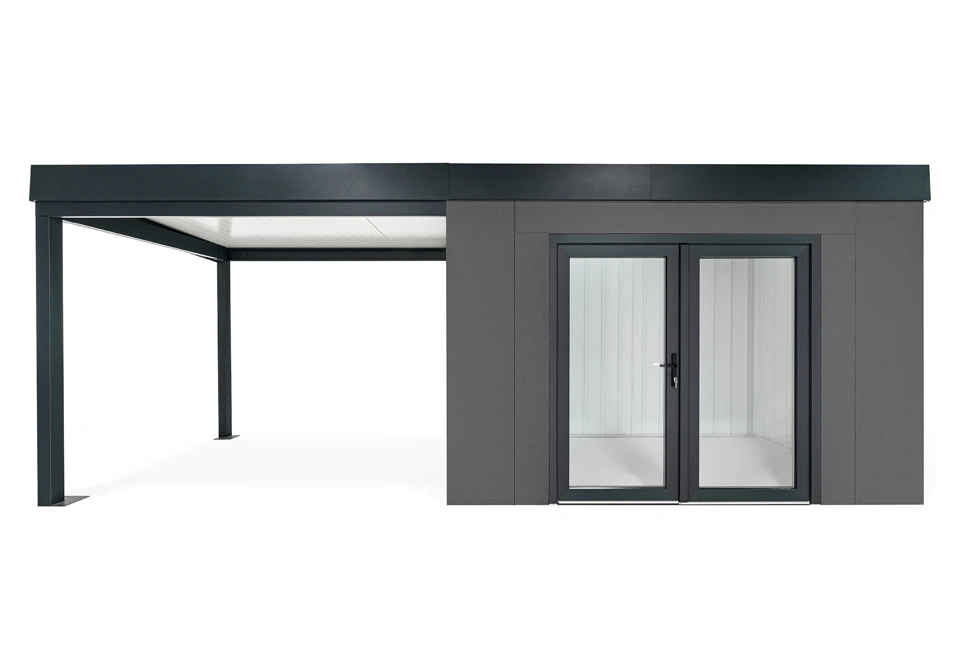 GARDEON® Záhradný domček s dvojitými presklenými dverami a ľavým prístreškom