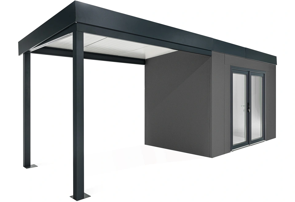 GARDEON® Záhradný domček s dvojitými presklenými dverami a ľavým prístreškom