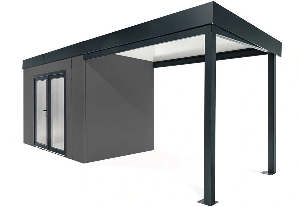 GARDEON® Záhradný domček s dvojitými presklenými dverami a ľavým prístreškom