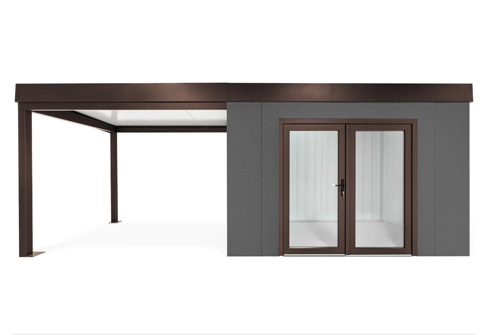 GARDEON® Záhradný domček s dvojitými presklenými dverami a ľavým prístreškom