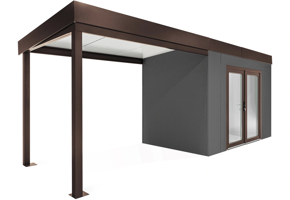 GARDEON® Záhradný domček s dvojitými presklenými dverami a ľavým prístreškom