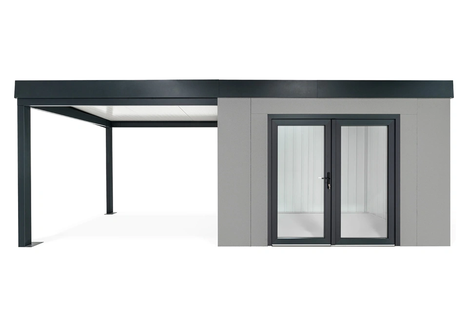 GARDEON® Záhradný domček s dvojitými presklenými dverami a ľavým prístreškom