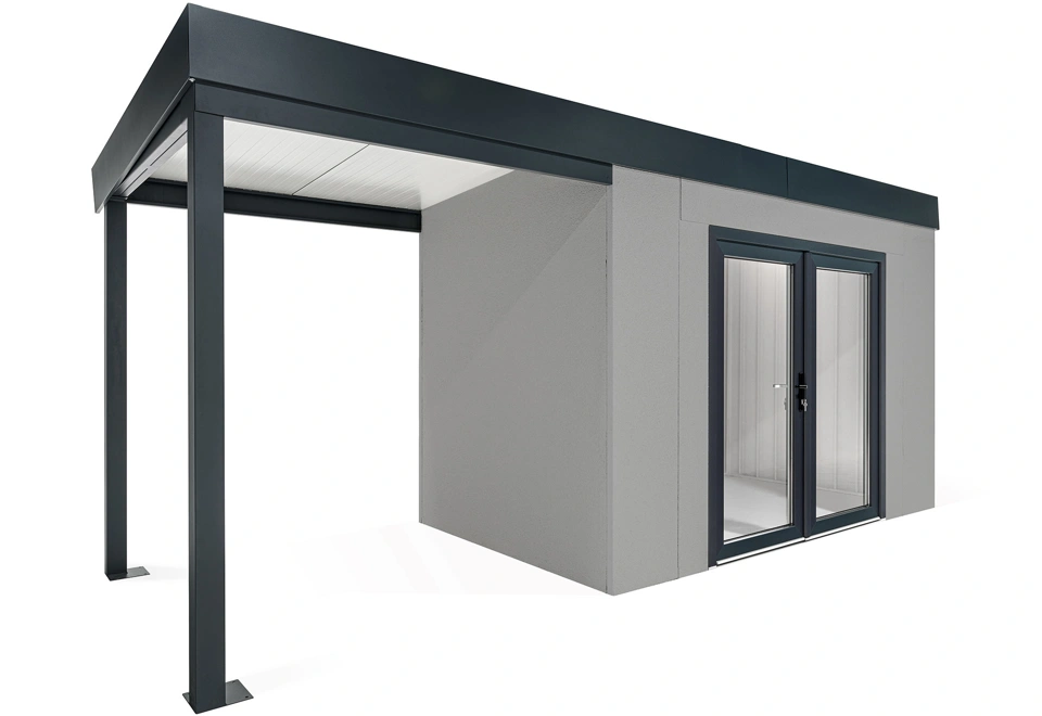 GARDEON® Záhradný domček s dvojitými presklenými dverami a ľavým prístreškom