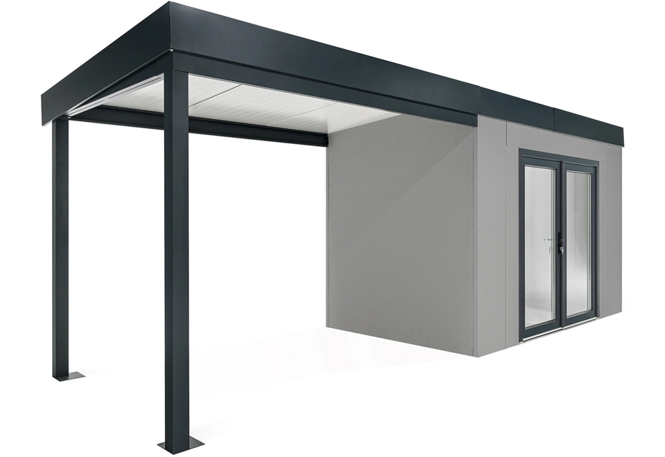 GARDEON® Záhradný domček s dvojitými presklenými dverami a ľavým prístreškom