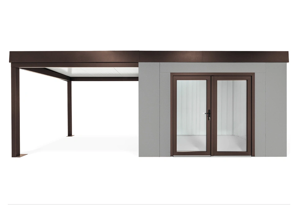 GARDEON® Záhradný domček s dvojitými presklenými dverami a ľavým prístreškom