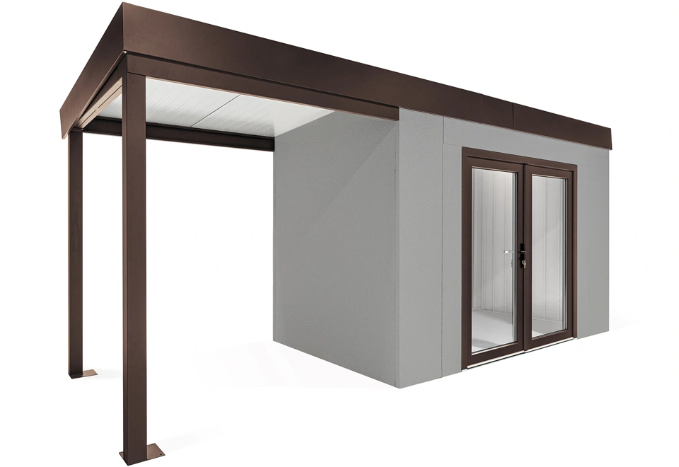 GARDEON® Záhradný domček s dvojitými presklenými dverami a ľavým prístreškom