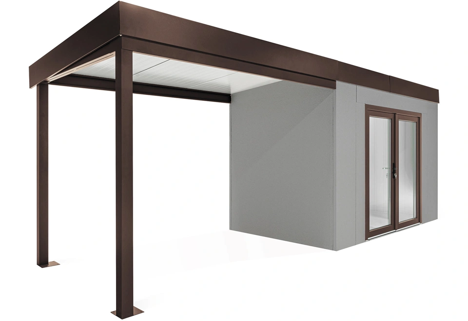 GARDEON® Záhradný domček s dvojitými presklenými dverami a ľavým prístreškom