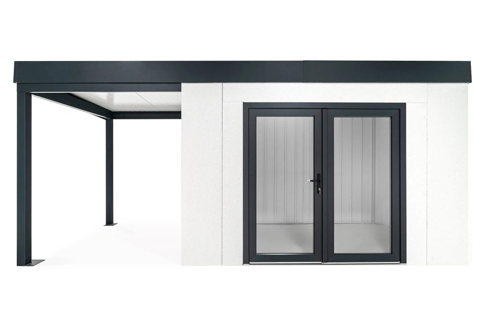 GARDEON® Záhradný domček s dvojitými presklenými dverami a ľavým prístreškom