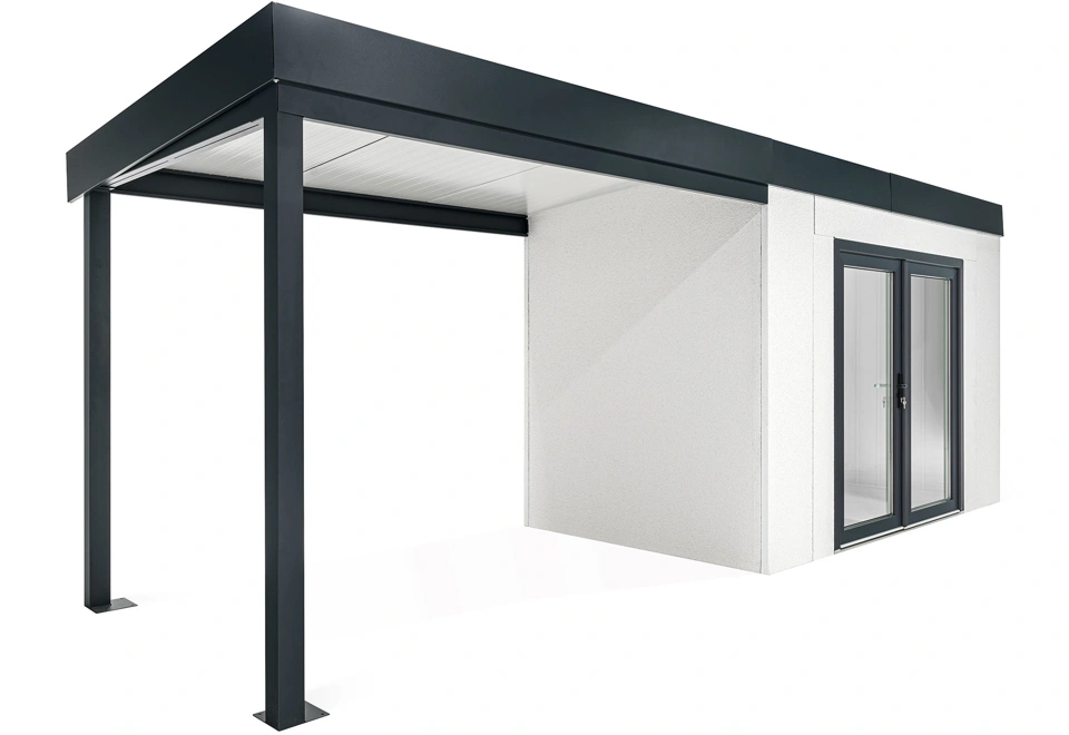 GARDEON® Záhradný domček s dvojitými presklenými dverami a ľavým prístreškom