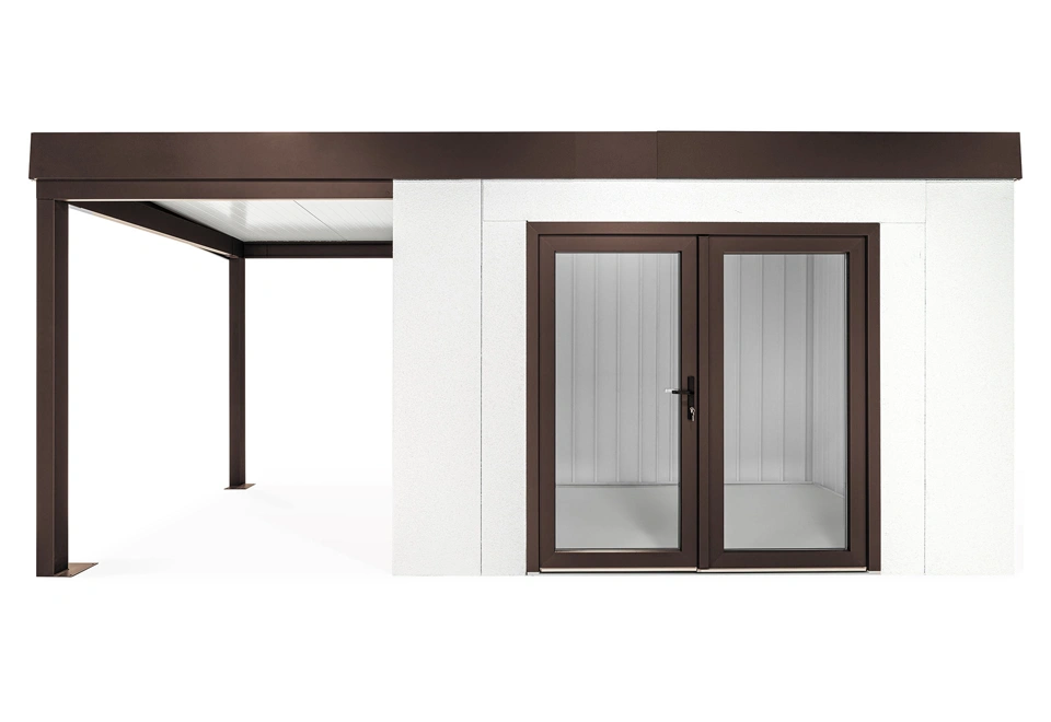 GARDEON® Záhradný domček s dvojitými presklenými dverami a ľavým prístreškom