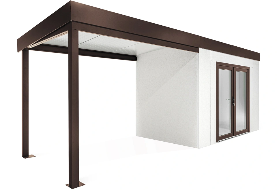 GARDEON® Záhradný domček s dvojitými presklenými dverami a ľavým prístreškom