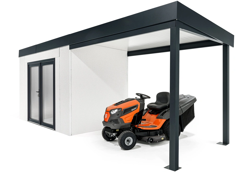 GARDEON® Záhradný domček s dvojitými presklenými dverami a pravým prístreškom