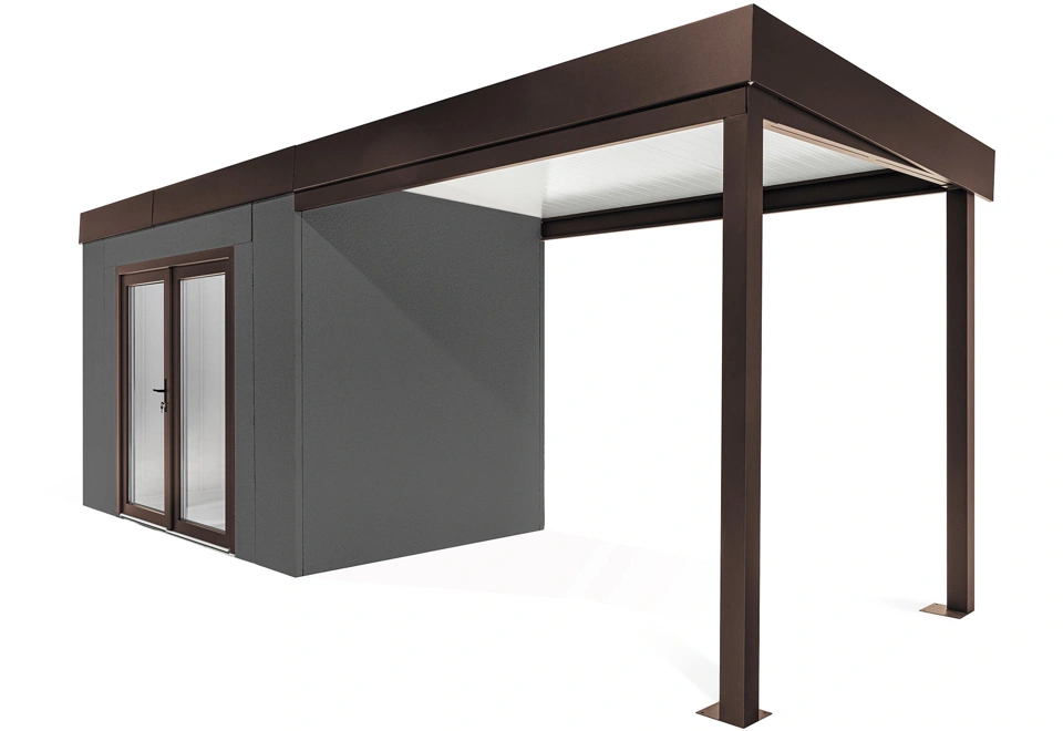 GARDEON® Záhradný domček s dvojitými presklenými dverami a pravým prístreškom