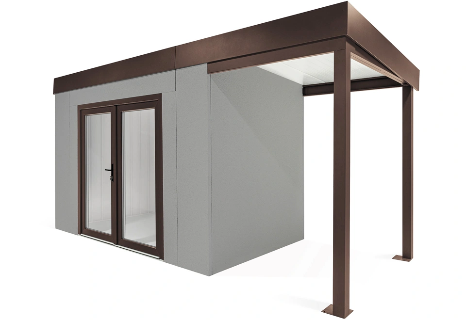 GARDEON® Záhradný domček s dvojitými presklenými dverami a pravým prístreškom