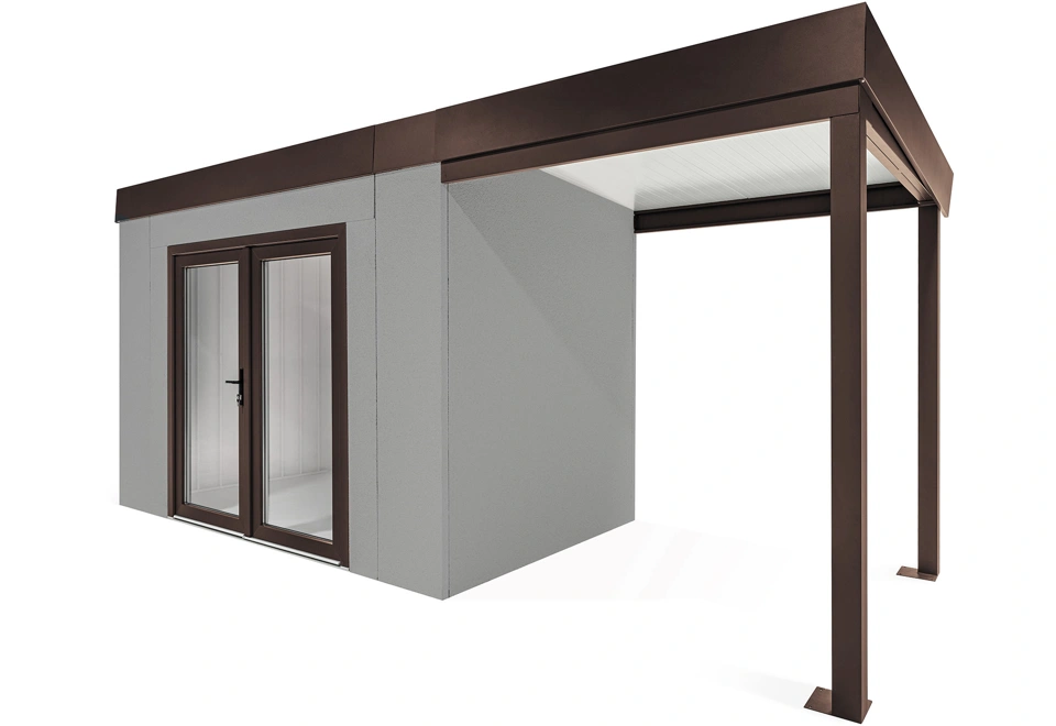 GARDEON® Záhradný domček s dvojitými presklenými dverami a pravým prístreškom