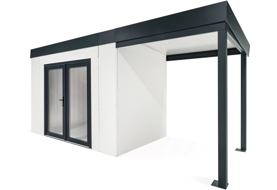 GARDEON® Záhradný domček s dvojitými presklenými dverami a pravým prístreškom