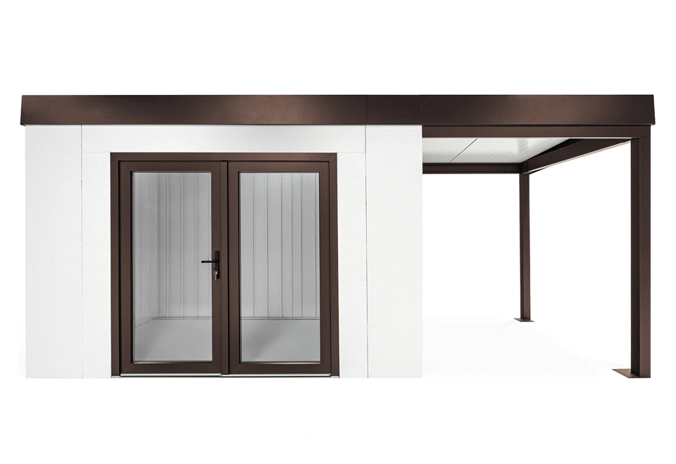 GARDEON® Záhradný domček s dvojitými presklenými dverami a pravým prístreškom