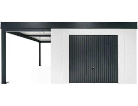 GARDEON® Záhradný domček s garážovou bránou Hörmann a ľavým prístreškom