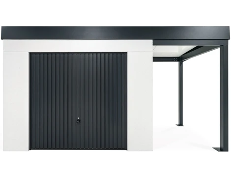 GARDEON® Záhradný domček s garážovou bránou Hörmann a pravým prístreškom GARDEON® Záhradný domček s garážovou bránou Hörmann a pravým prístreškom