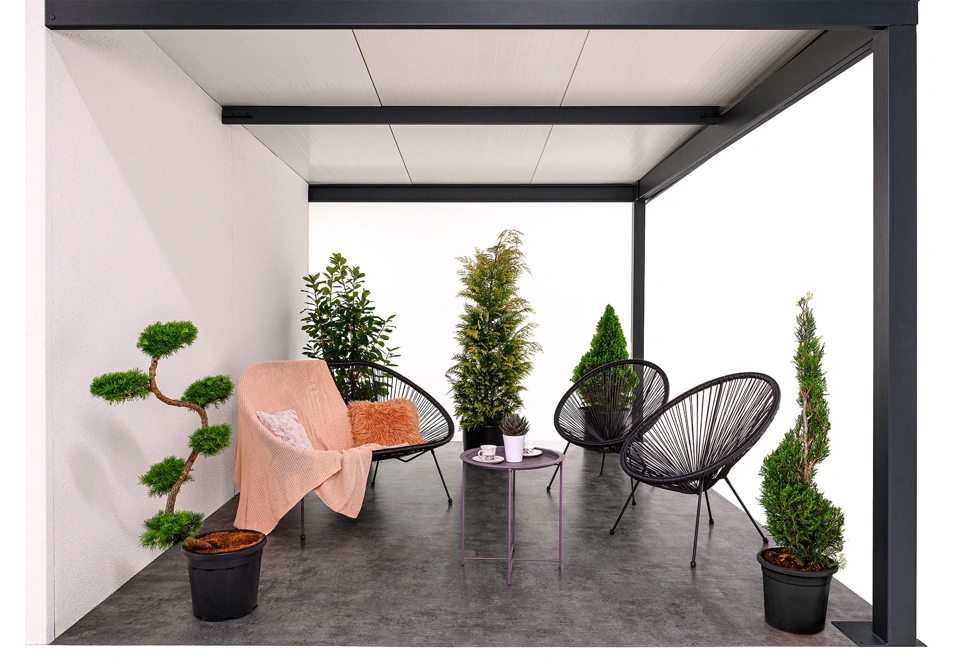 GARDEON® Záhradný domček s garážovou bránou Hörmann a pravým prístreškom