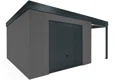GARDEON® Záhradný domček s garážovou bránou Hörmann a pravým prístreškom
