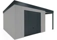 GARDEON® Záhradný domček s garážovou bránou Hörmann a pravým prístreškom