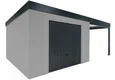 GARDEON® Záhradný domček s garážovou bránou Hörmann a pravým prístreškom