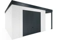 GARDEON® Záhradný domček s garážovou bránou Hörmann a pravým prístreškom