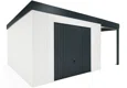 GARDEON® Záhradný domček s garážovou bránou Hörmann a pravým prístreškom