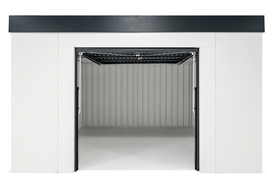 GARDEON® Záhradný domček 4 m x 4 m s garážovou bránou Hörmann