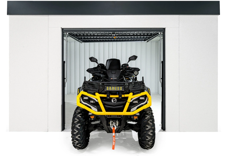 GARDEON® Záhradný domček 4 m x 4 m s garážovou bránou Hörmann